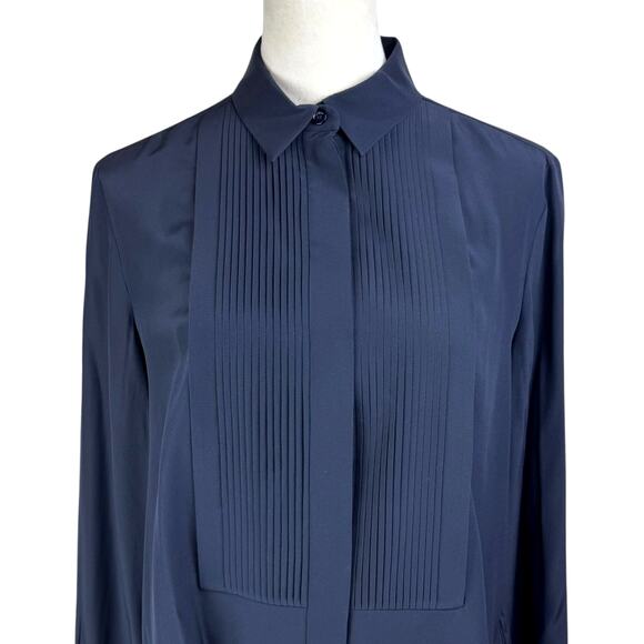 Salvatore Ferragamo NWT Black 100% Silk Pintuck Long Sleeve Button Up Blouse - Picture 5 of 12